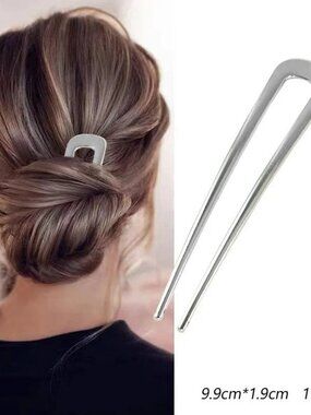 5/$20 Minimalist Silver U-Shaped Metal Hair Fork Pin French Chignon Bun Holder